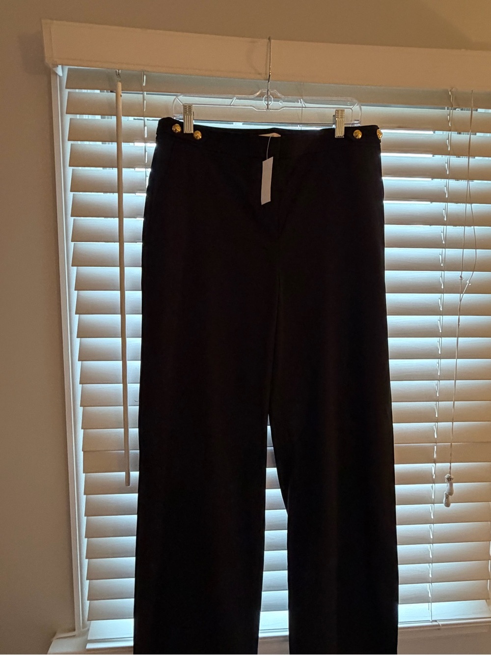 LOFT Black Wide-Leg High-Rise Pants with Gold Buttons